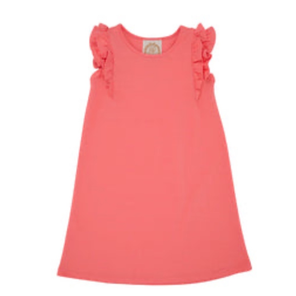 The Beaufort Bonnet Company Ruehling Ruffle Dress- Parrot Cay Coral.